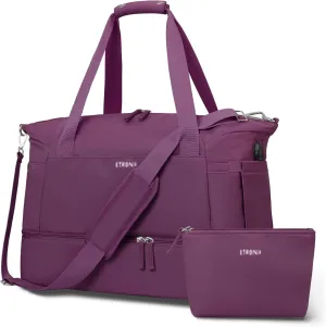 ETRONIK Gym Bag for Women, Travel Duffel Bag with USB Charging Port, Weekender Overnight Bag with Wet Pocket and Shoes Compartment for Women, Travel, Gym, Yoga (Grape Purple)
