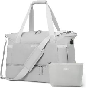 ETRONIK Gym Bag for Women, Travel Duffel Bag with USB Charging Port, Weekender Overnight Bag with Wet Pocket and Shoes Compartment for Women, Travel, Gym, Yoga (Grey)