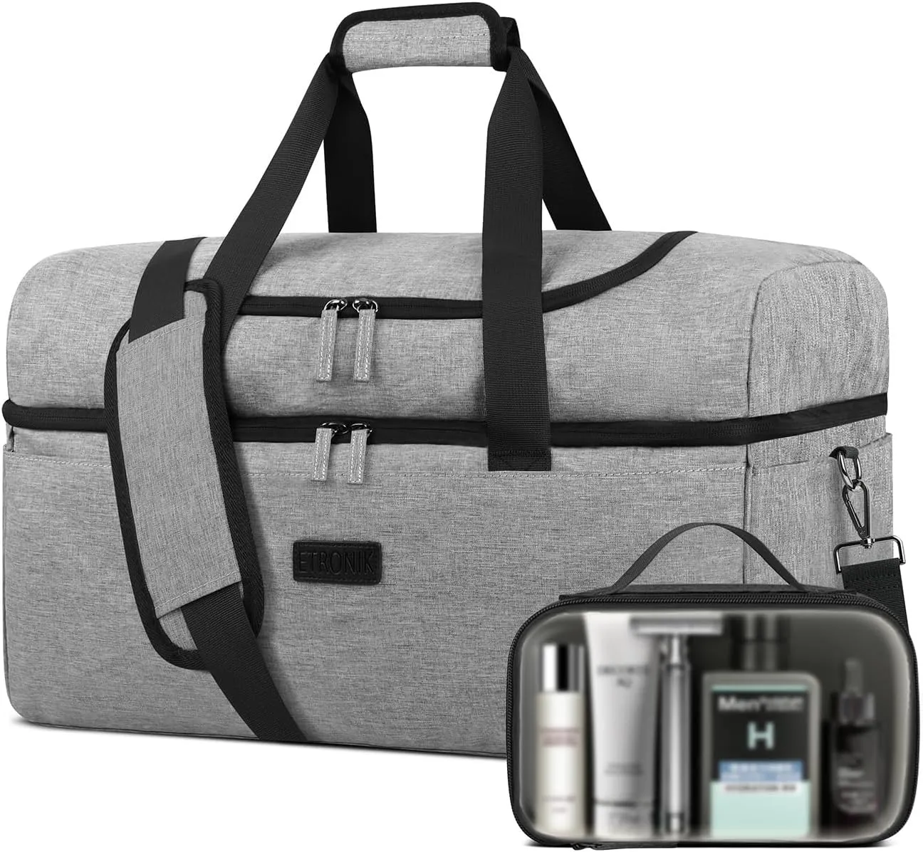 ETRONIK Travel Bag - Duffle with Shoe Compartment, Carry-On Weekender for Men, Women, Gym, Luggage, Grey
