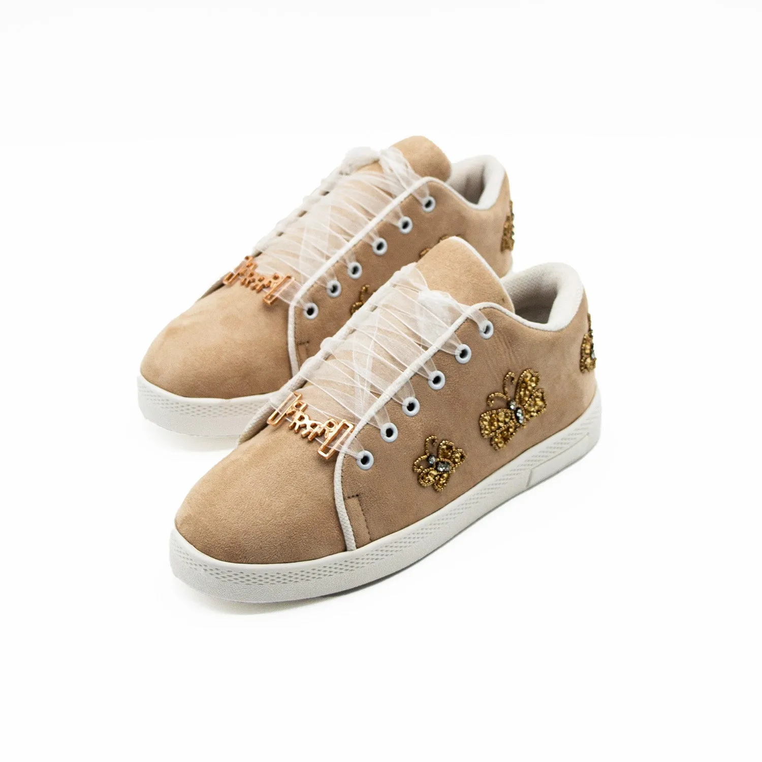 Eva Luxury Desert Storm Suede Handmade Embellished Tennis Shoe