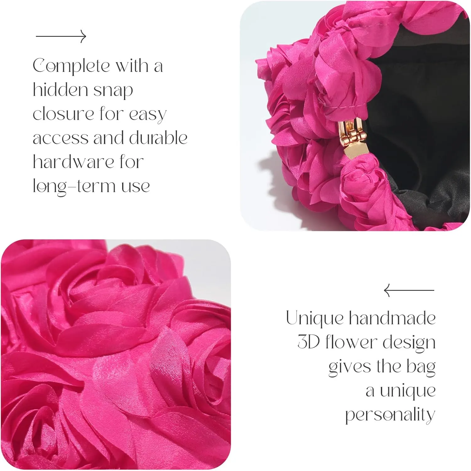 Evening Bag for Women, 3D Flower Wedding Evening Handbags Bride Floral Clutch Purse