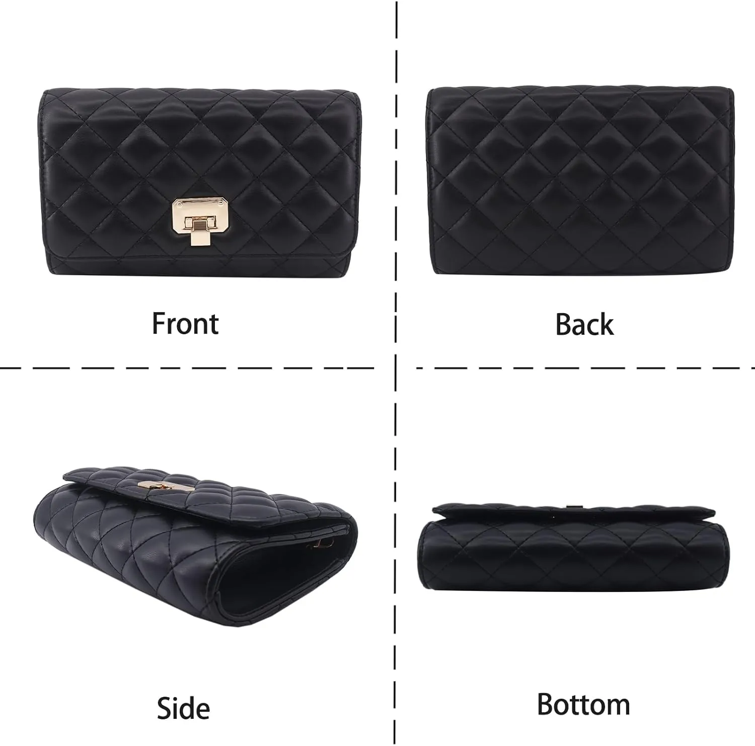 Evening Bag Small Quilted Clutch Purse Vegan Leather Classic Elegant Crossbody Handbag for Women Formal Wedding Party
