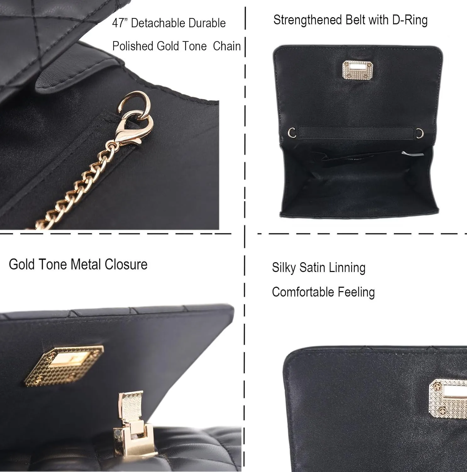 Evening Bag Small Quilted Clutch Purse Vegan Leather Classic Elegant Crossbody Handbag for Women Formal Wedding Party