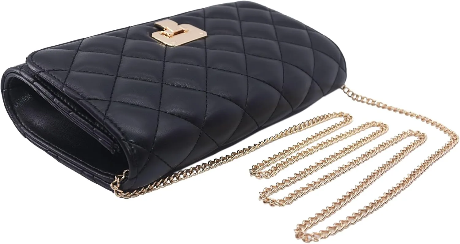 Evening Bag Small Quilted Clutch Purse Vegan Leather Classic Elegant Crossbody Handbag for Women Formal Wedding Party