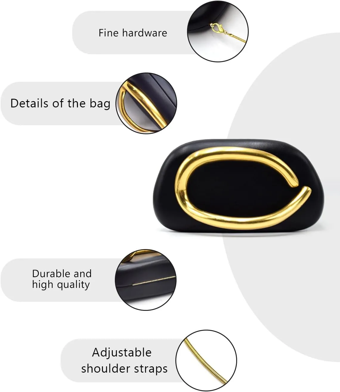 Evening Clutch Purse for Women, PU Leather Purse Evening Handbags Metal Chain Shoulder Bag, Crossbody Bag