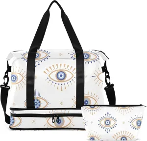Evil Eye Magic Travel Duffel Bag for Women Men Gym Bag with Shoe Compartment Wet Pocket Carry On Weekender Overnight Bags for Travel Weekend Getaway