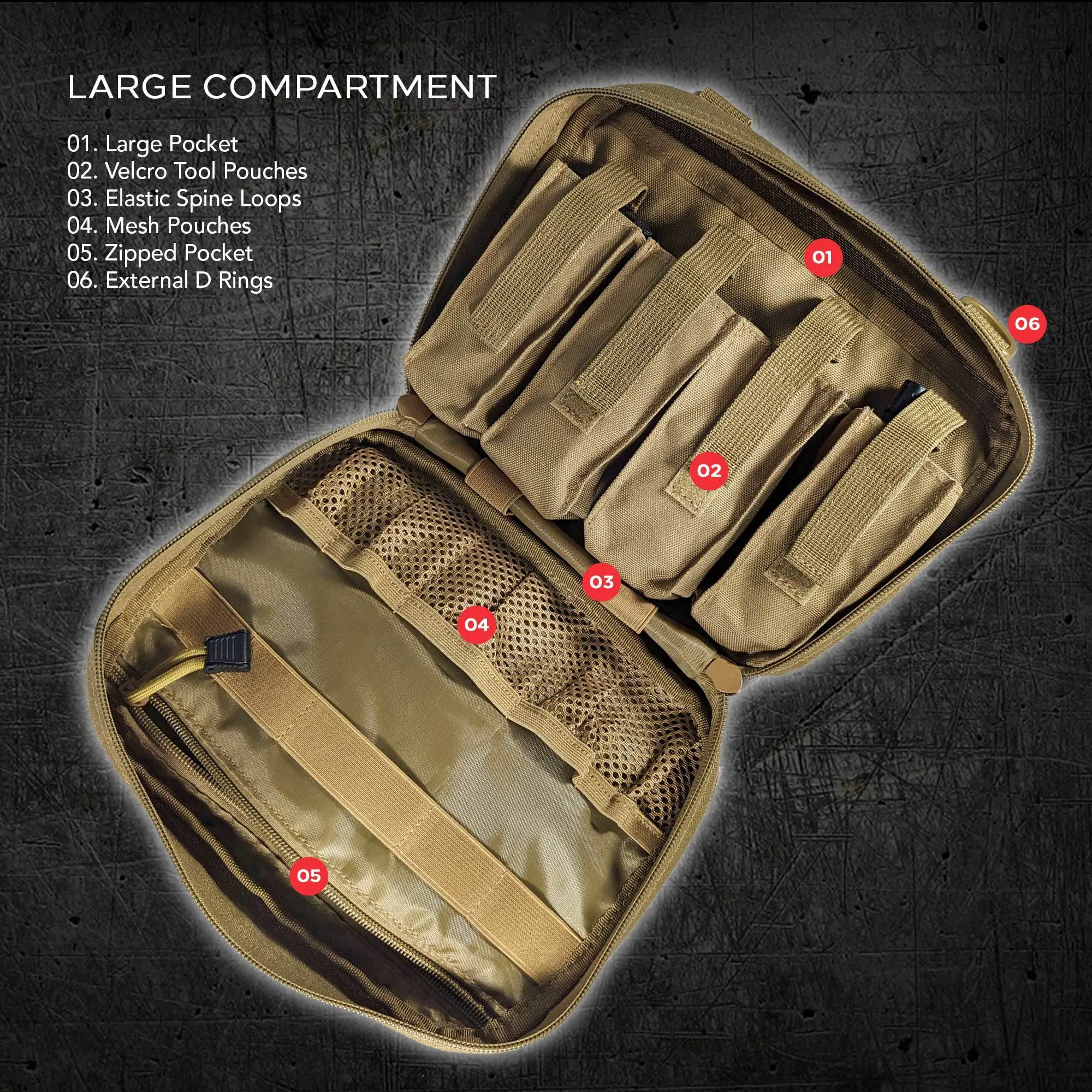 Excursion Gear Organizer;  Backpack Organizer | Utility MOLLE Bag Pouch | Backpacking;  Day Packs;  Go Bags;  Bug Out Bags;  72 Hour Kits;  Survival Kits;  Tactical Pack;  First Aid Supplies