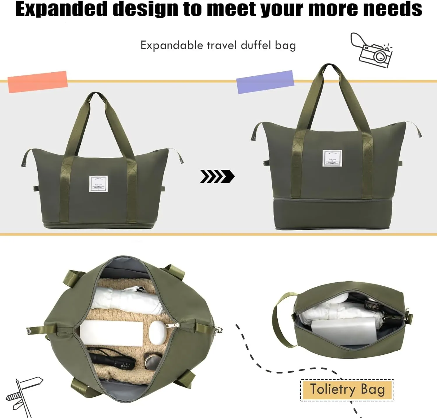 Expandable 5 Piece Luggage Sets with Duffel Bag Upright Spinner, Softshell Travel Suitcase with Spinner Wheels and TSA Lock(Army Green, 20" 24" 28")