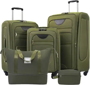 Expandable 5 Piece Luggage Sets with Duffel Bag Upright Spinner, Softshell Travel Suitcase with Spinner Wheels and TSA Lock(Army Green, 20" 24" 28")