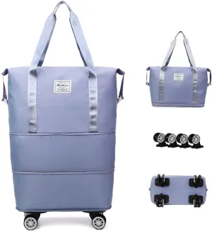 Expandable Carry Foldable Rolling Duffle Bag Large Capacity Dry Wet Separation Travel Bag Lightweight Suitcase for Men Women (Blue)