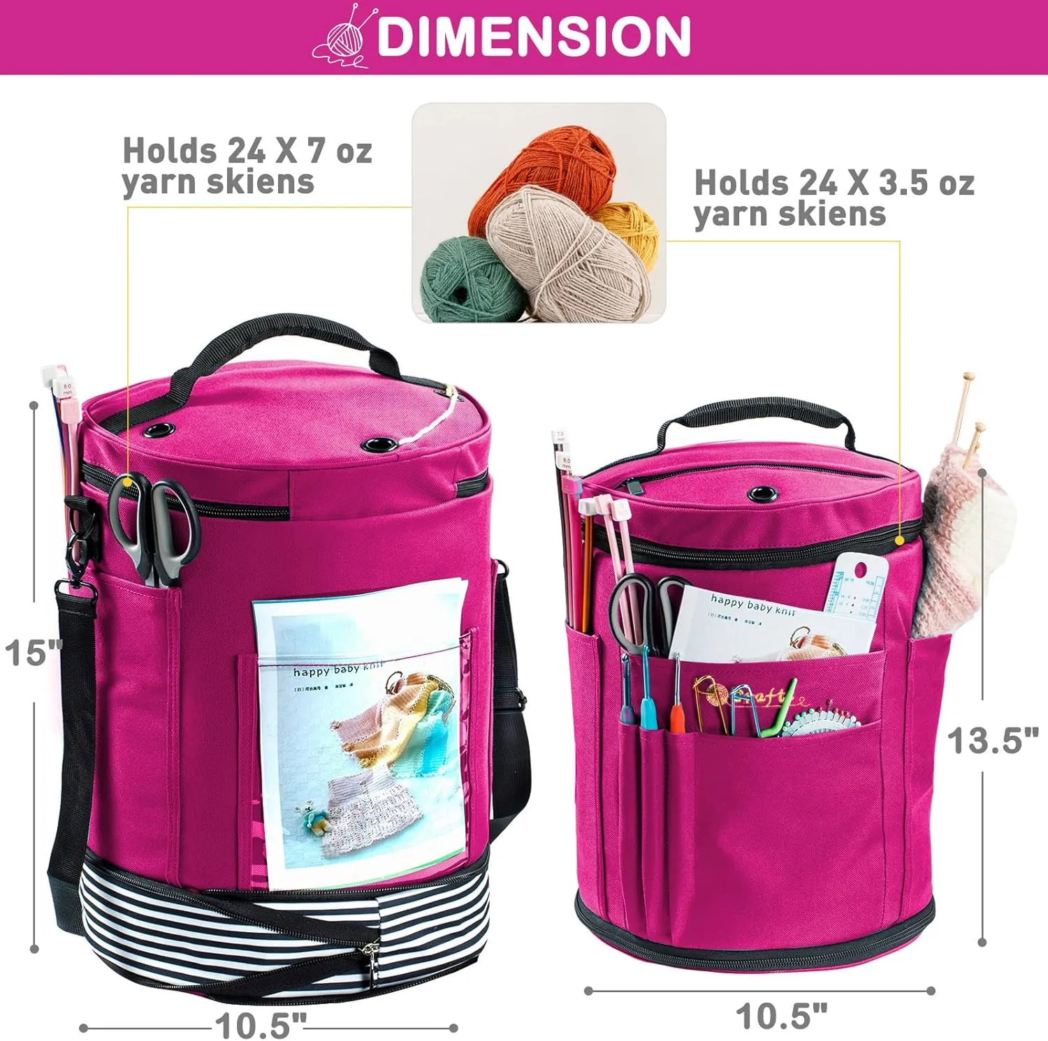 Expandable Crochet Bag-Knitting Bag Yarn Storage Organizer - Yarn Bag and Crochet Tote, Yarn Holder for Crocheting, Crochet Accessories, Suppliers, Needles with Zipper Closure-Ideal Gift