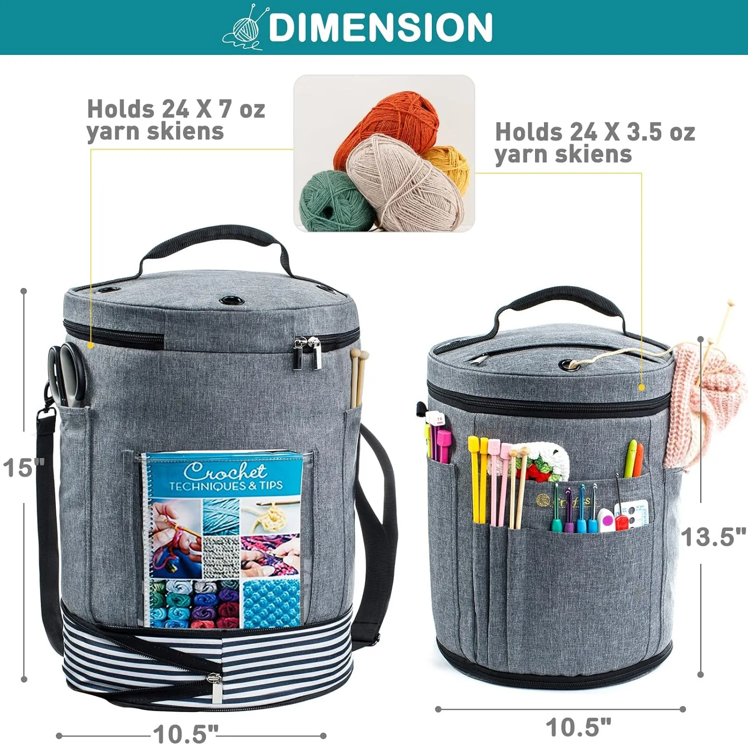 Expandable Crochet Yarn Storage Organizer - Knitting Bag with Zipper Closure, Ideal Gift