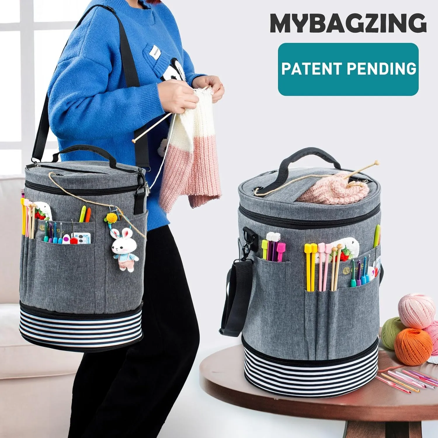 Expandable Crochet Yarn Storage Organizer - Knitting Bag with Zipper Closure, Ideal Gift