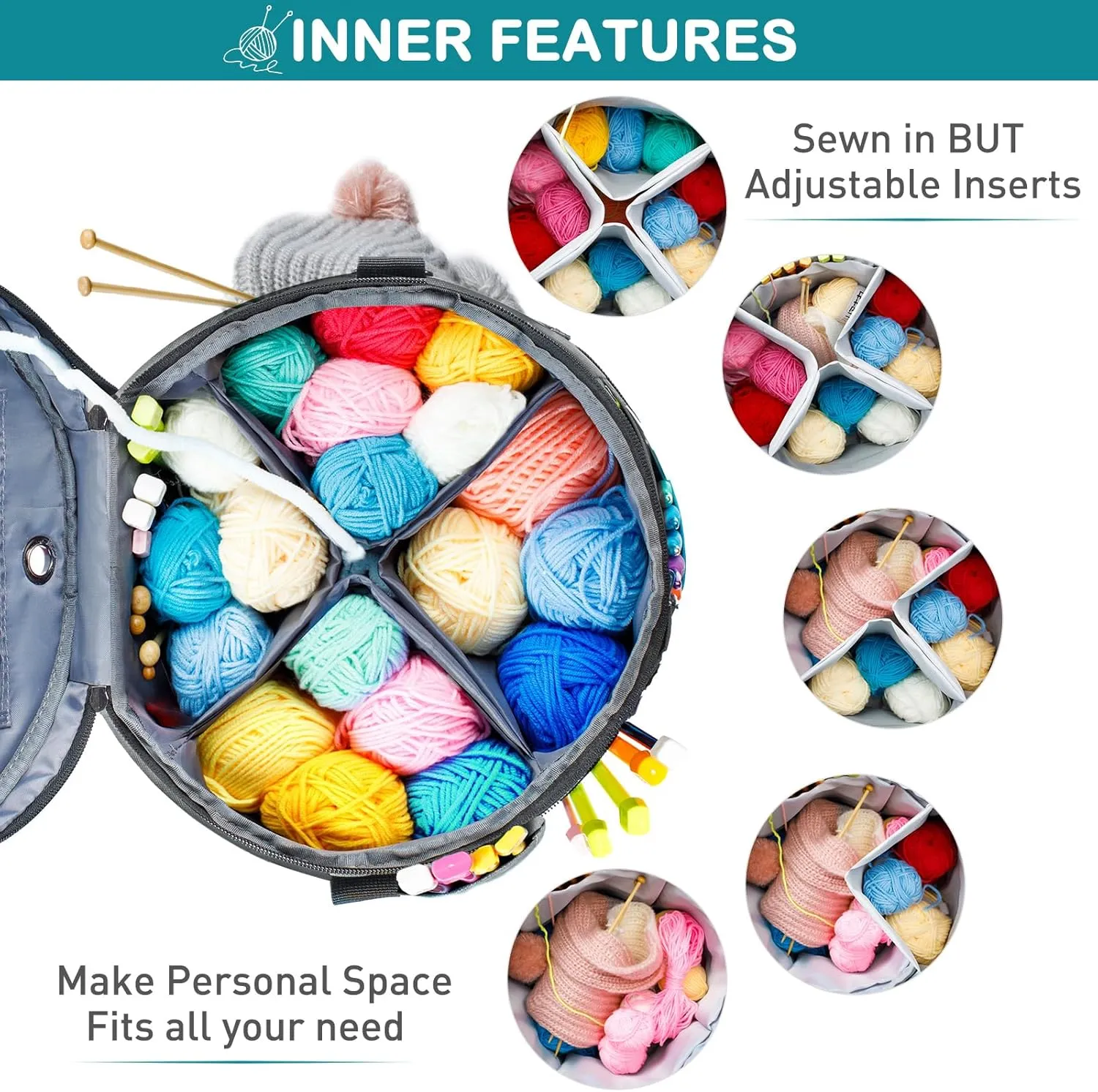 Expandable Crochet Yarn Storage Organizer - Knitting Bag with Zipper Closure, Ideal Gift
