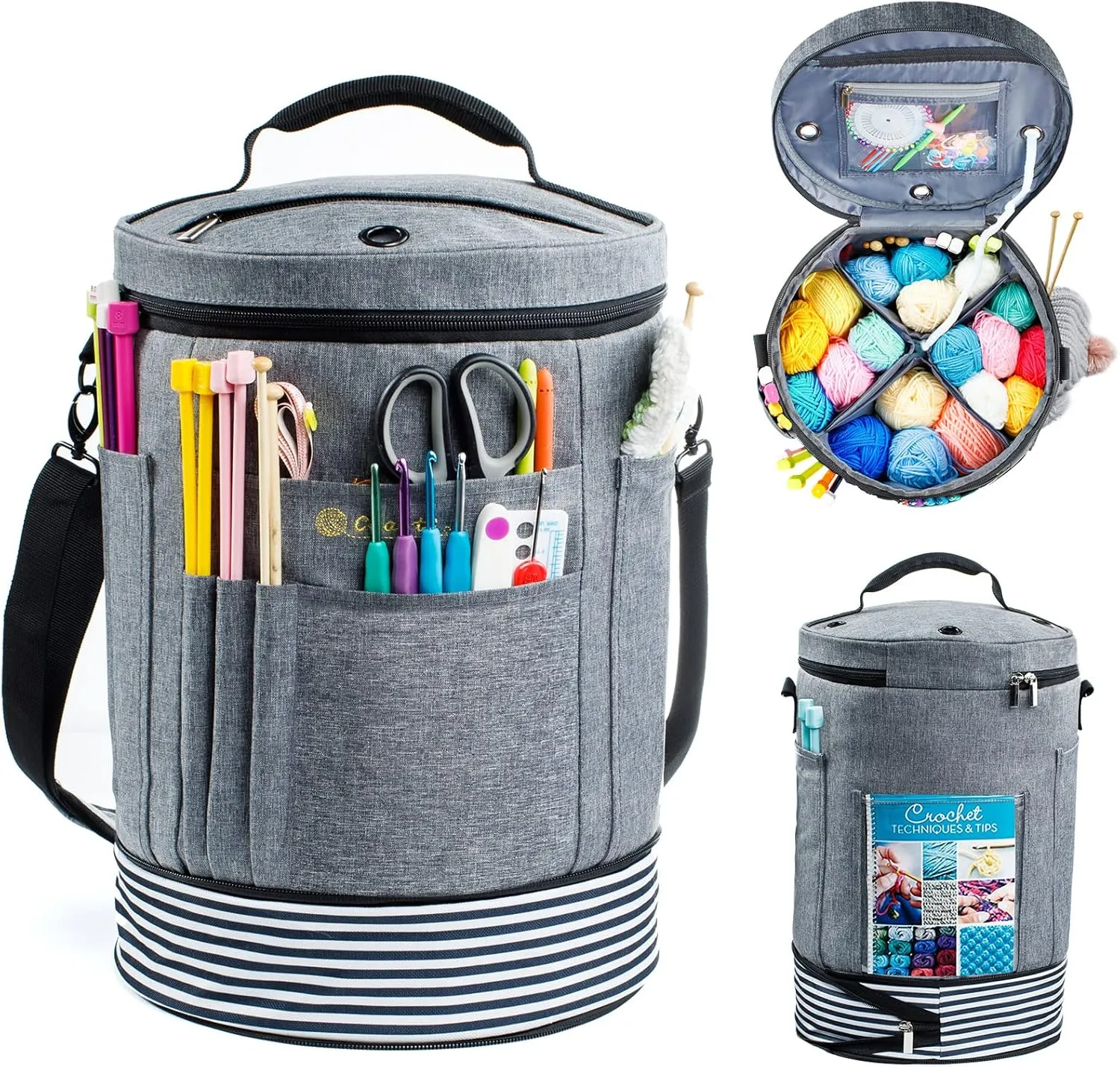 Expandable Crochet Yarn Storage Organizer - Knitting Bag with Zipper Closure, Ideal Gift