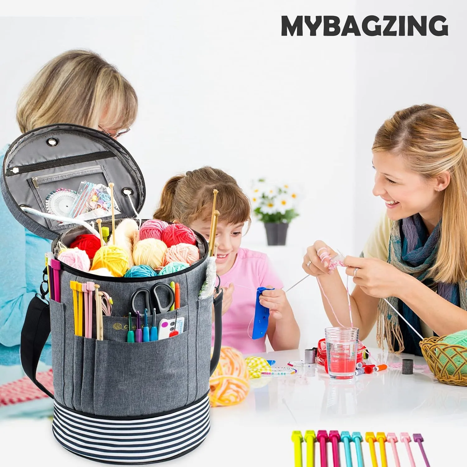 Expandable Crochet Yarn Storage Organizer - Knitting Bag with Zipper Closure, Ideal Gift