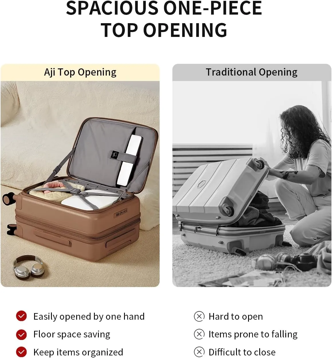 Expandable Top Opening Carry On Luggage Airline Approved, 20 Inch Lightweight Hardside Carry On Suitcase with Spinner Wheels, Travel Luggage for Women Men, Chocolate Brown