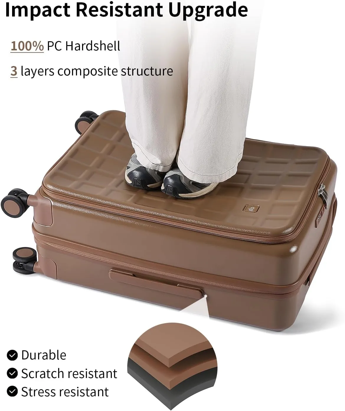 Expandable Top Opening Carry On Luggage Airline Approved, 20 Inch Lightweight Hardside Carry On Suitcase with Spinner Wheels, Travel Luggage for Women Men, Chocolate Brown