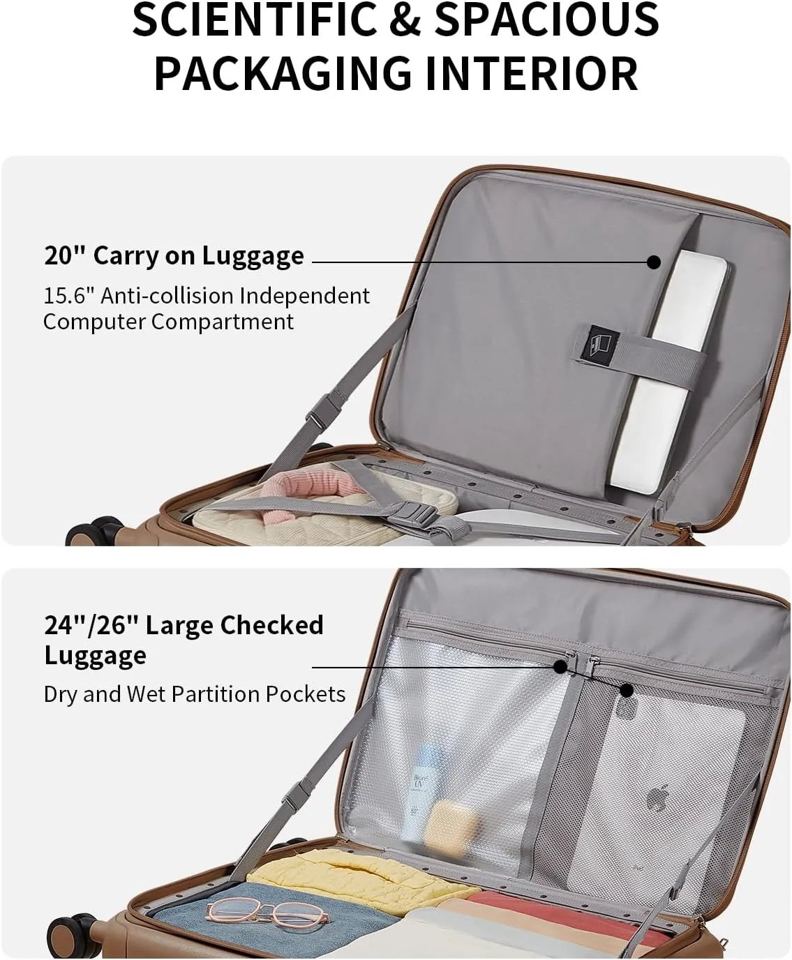 Expandable Top Opening Carry On Luggage Airline Approved, 20 Inch Lightweight Hardside Carry On Suitcase with Spinner Wheels, Travel Luggage for Women Men, Chocolate Brown
