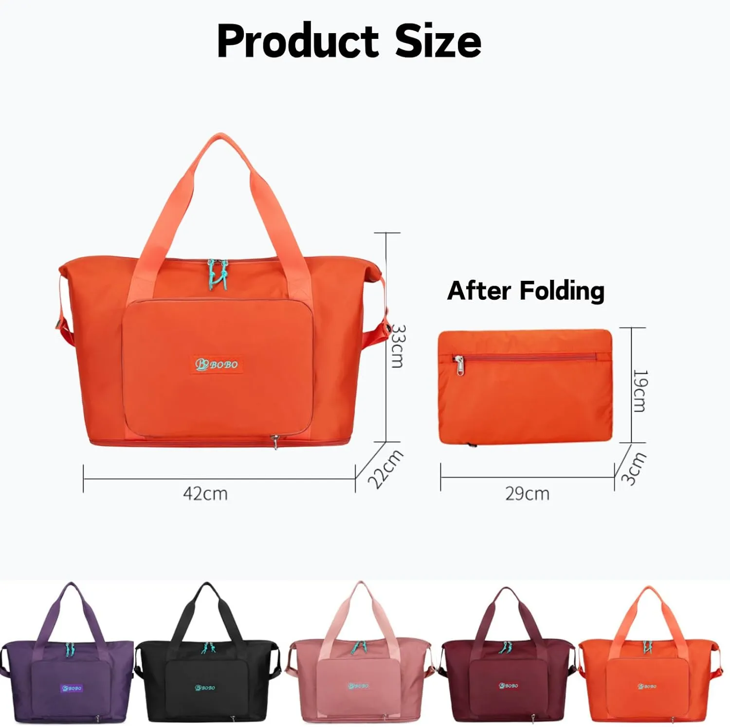 Expandable Travel Duffle Bag for Women Men, Lightweight Foldable Travel Tote Bags Gym Bag, Large Waterproof Carry On Weekender Overnight Bag with Wet Pocket for Workout, Fitness, Shopping Orange