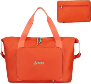 Expandable Travel Duffle Bag for Women Men, Lightweight Foldable Travel Tote Bags Gym Bag, Large Waterproof Carry On Weekender Overnight Bag with Wet Pocket for Workout, Fitness, Shopping Orange