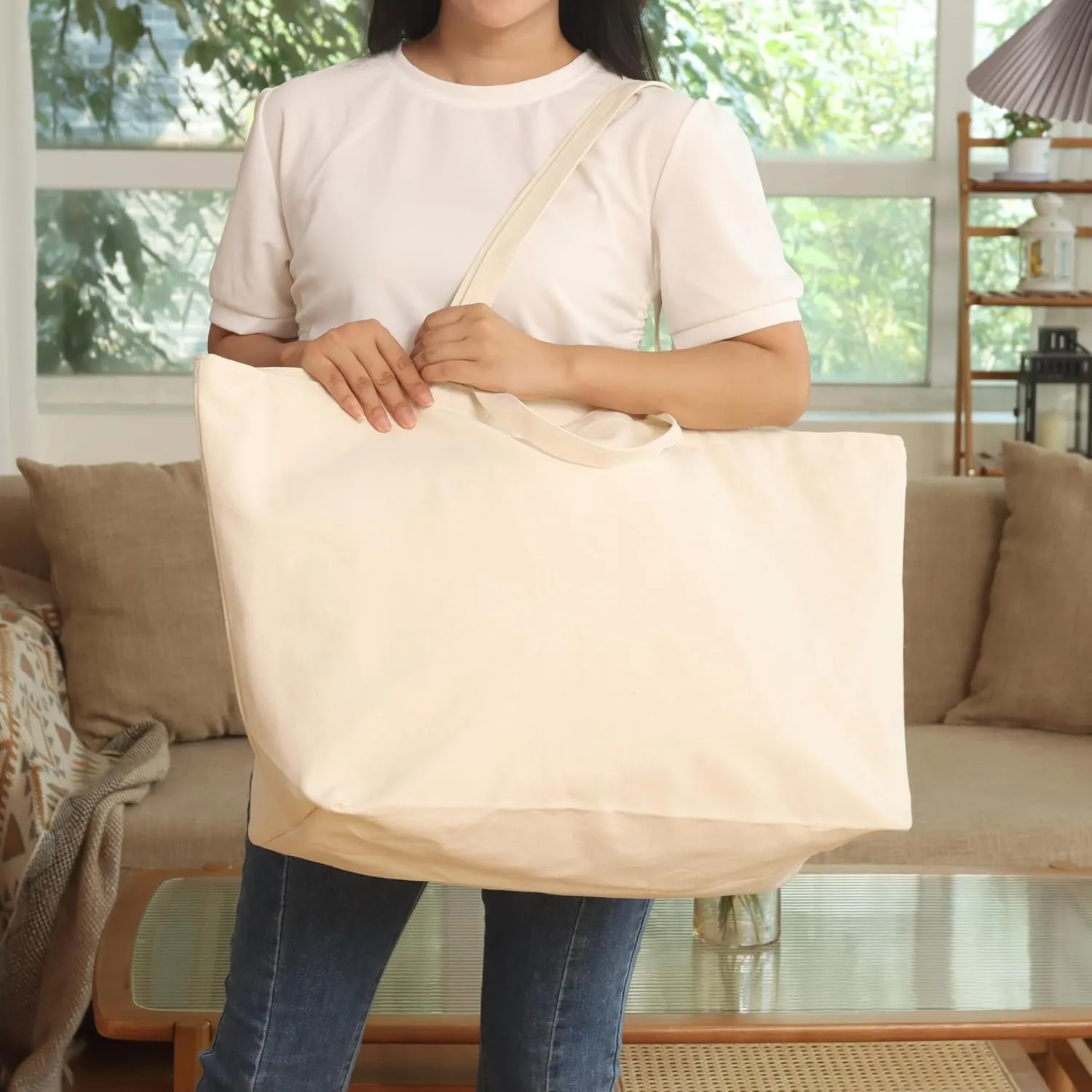 Extra Large Canvas Tote Bag - 27" X 16" X 8" Heavy Duty Reusable Shoulder Bag Personalized Custom Tote for Shopping