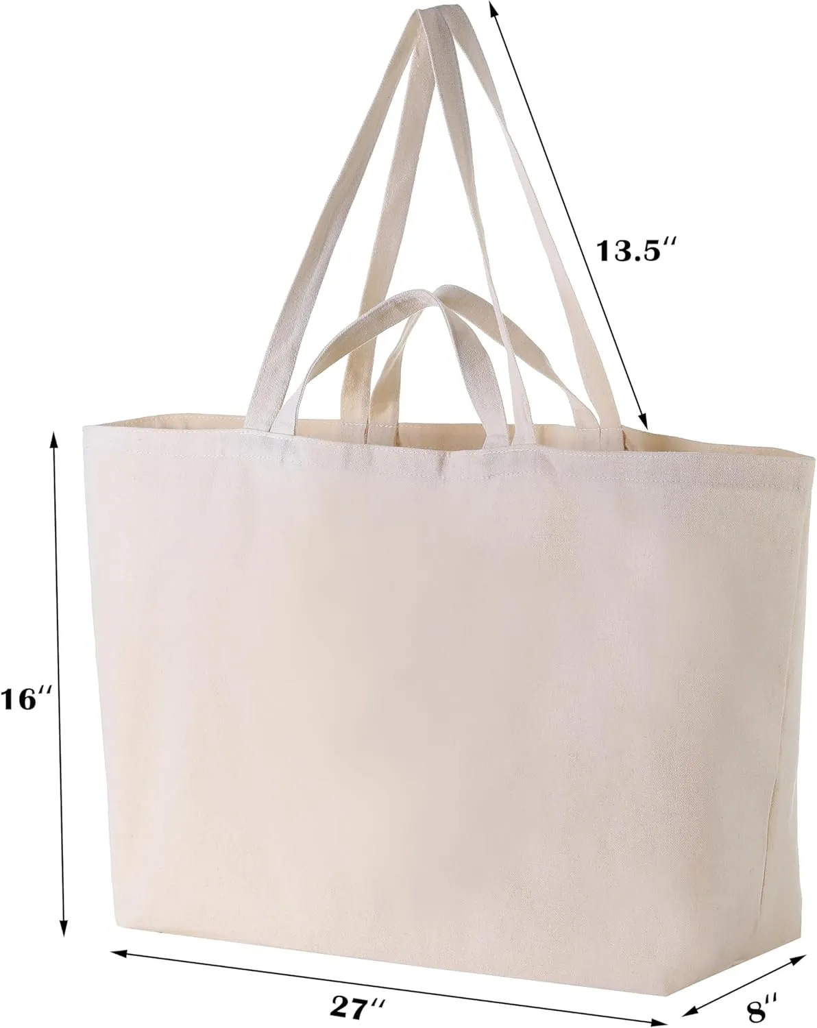 Extra Large Canvas Tote Bag - 27" X 16" X 8" Heavy Duty Reusable Shoulder Bag Personalized Custom Tote for Shopping