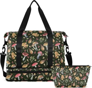 Fall Mushrooms Travel Duffel Bag, Weekender Overnight Bag with Shoe Pouch Large Duffle Bag for Travel