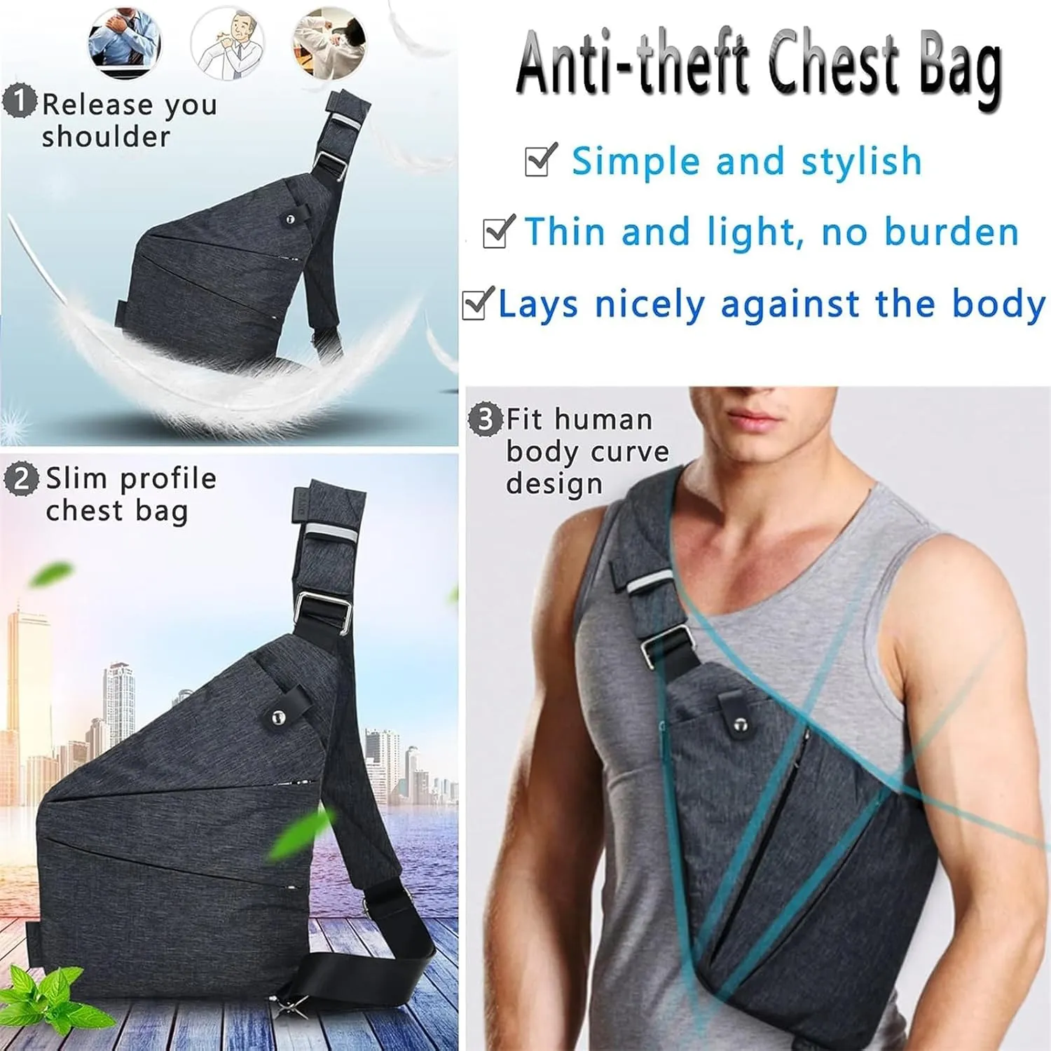 Fashion Anti-Theft Slim Sling Bag,2023 New Sash Bag Personal Pocket Bag for Travel, Side Crossbody Backpack (Blue,Right Shoulder)