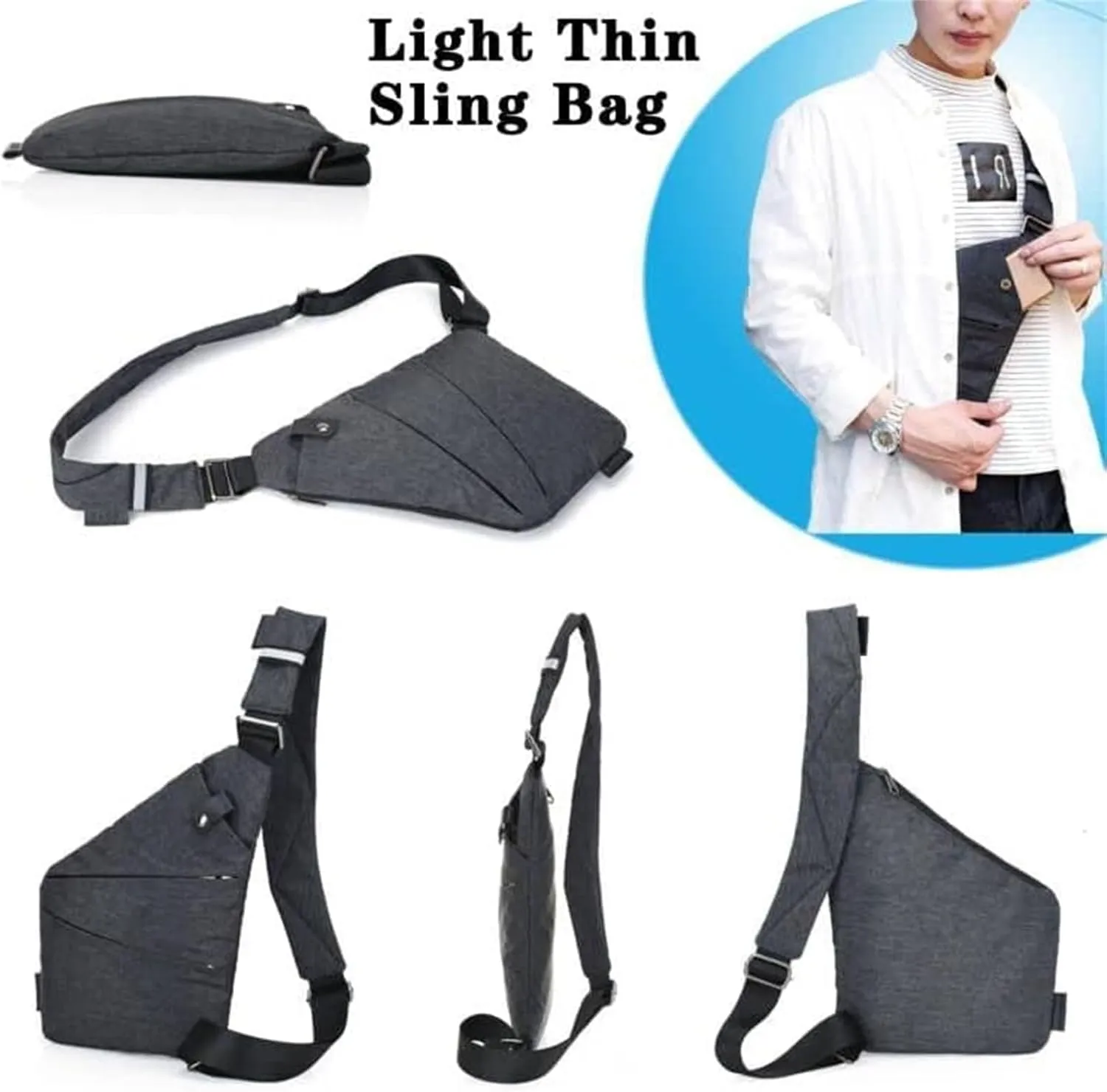 Fashion Anti-Theft Slim Sling Bag,2023 New Sash Bag Personal Pocket Bag for Travel, Side Crossbody Backpack (Blue,Right Shoulder)