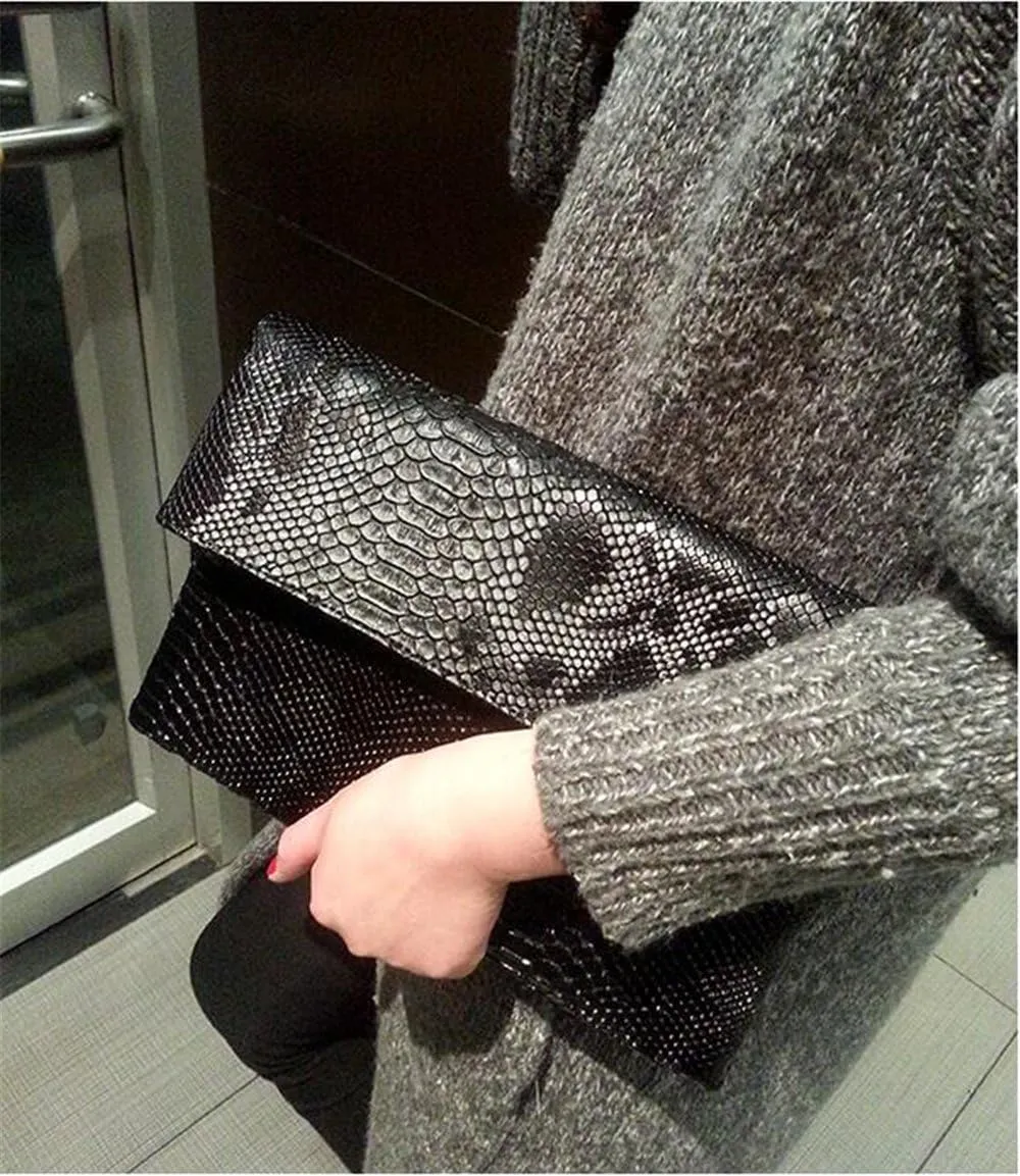 Fashion Snakeskin Envelop Clutch Purse Retro Oversized Handbags for Women