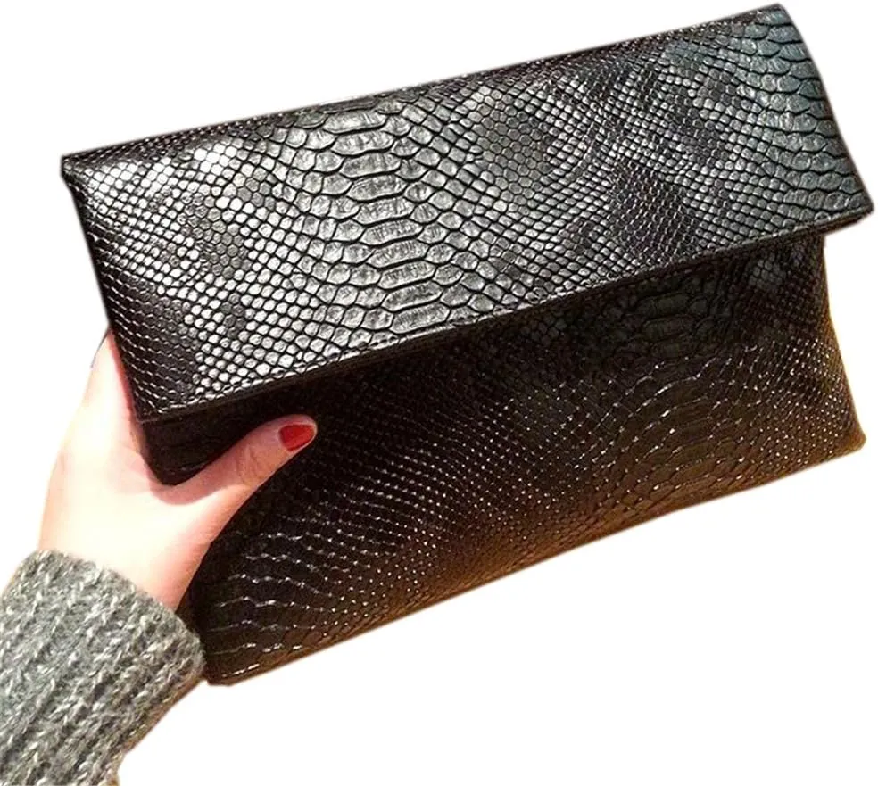 Fashion Snakeskin Envelop Clutch Purse Retro Oversized Handbags for Women