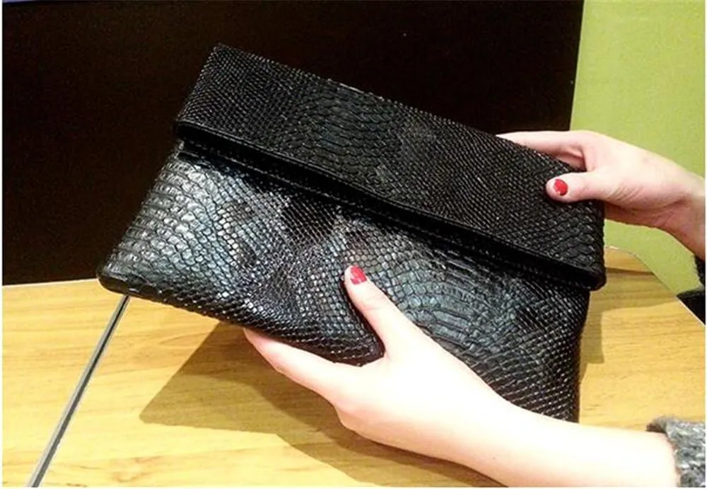 Fashion Snakeskin Envelop Clutch Purse Retro Oversized Handbags for Women