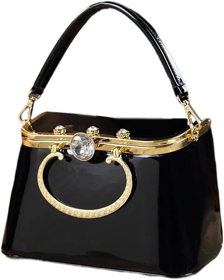 Fashion Women's Top Handle Satchel Handbags Leather Party Diamonds Evening Bag Purses Small Hard Square Box Shoulder Bags