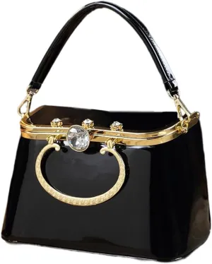 Fashion Women's Top Handle Satchel Handbags Leather Party Diamonds Evening Bag Purses Small Hard Square Box Shoulder Bags