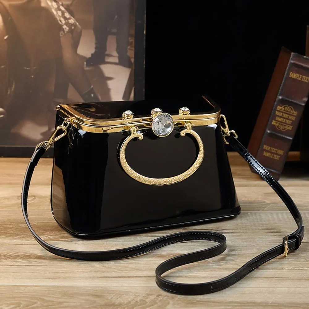 Fashion Women's Top Handle Satchel Handbags Leather Party Diamonds Evening Bag Purses Small Hard Square Box Shoulder Bags