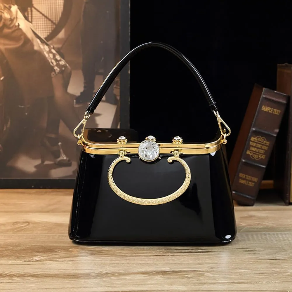 Fashion Women's Top Handle Satchel Handbags Leather Party Diamonds Evening Bag Purses Small Hard Square Box Shoulder Bags
