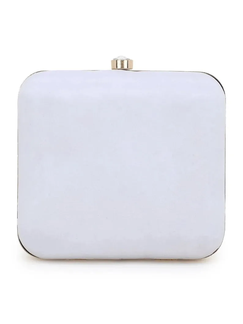 Faux Silk Sequined & Embellished Box Clutch