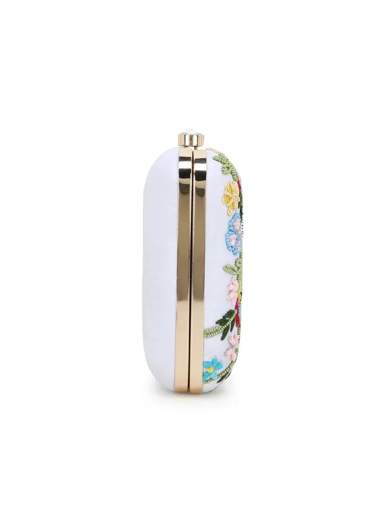 Faux Silk Sequined & Embellished Box Clutch