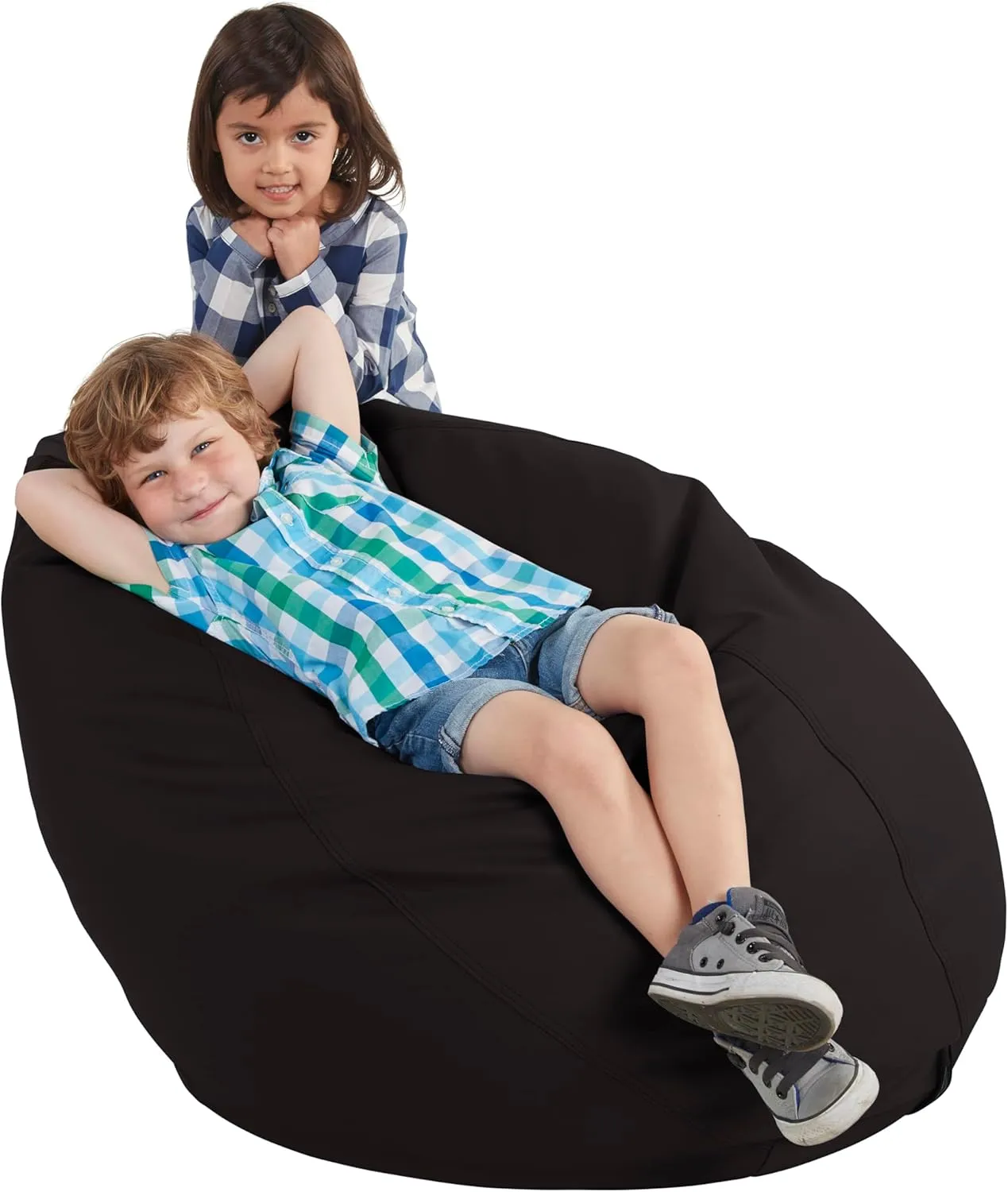 FDP SoftScape Dew Drop Bean Bag Chair with Supportive High-Back Design, For Kids, Teens and Adults, Alternative Seating for Dorms, Schools, Libraries, Daycares or Home - Black