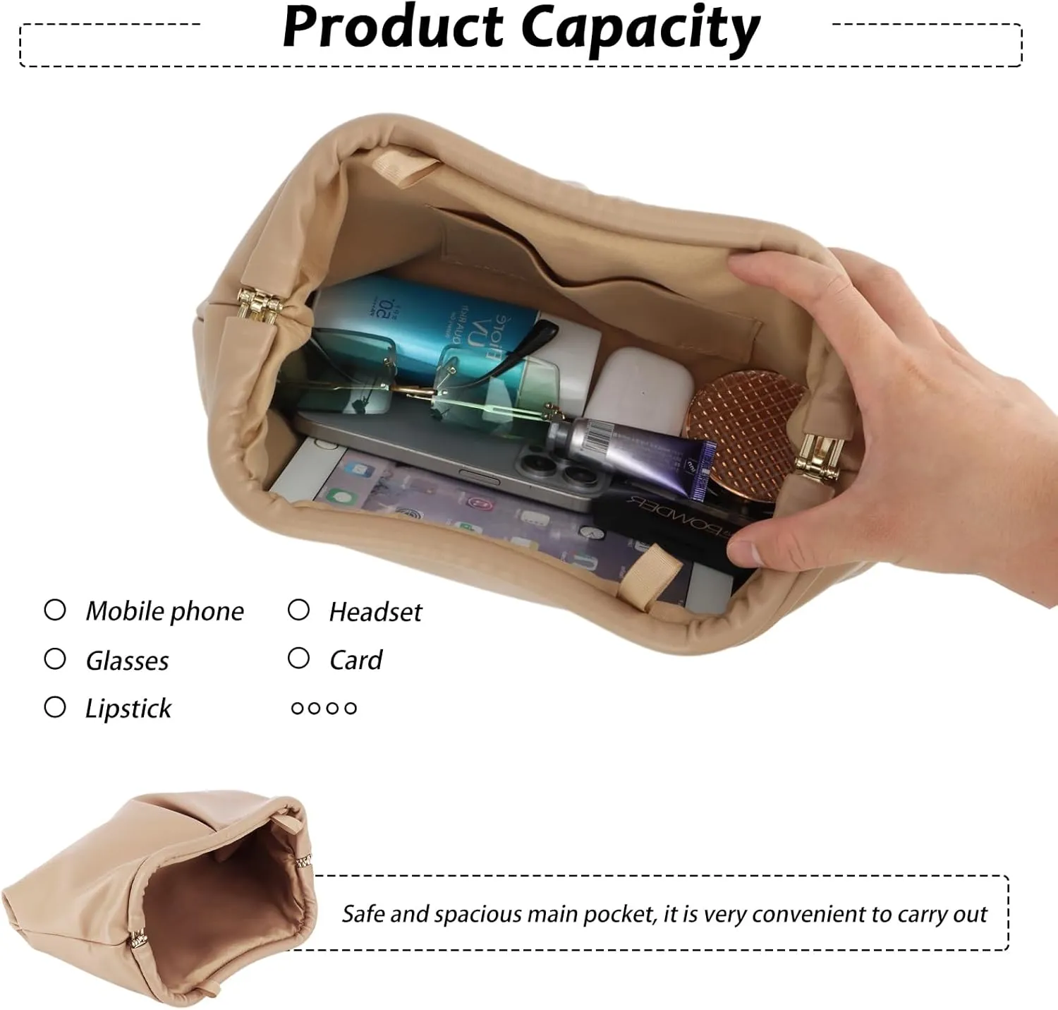 Fecialy Women's PU Leather Clutch Purse Ruched Handbags Formal Evening Bag Chic Soft Dumpling Crossbody Bag Party Wedding