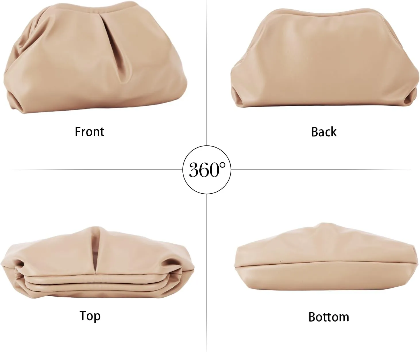 Fecialy Women's PU Leather Clutch Purse Ruched Handbags Formal Evening Bag Chic Soft Dumpling Crossbody Bag Party Wedding