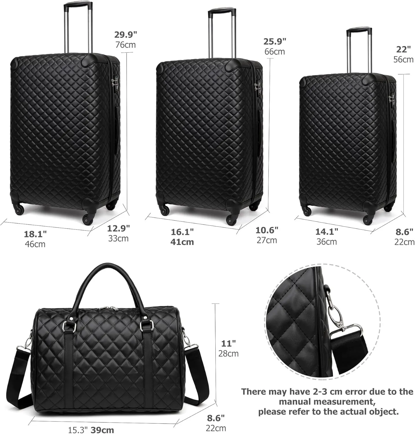 feilario Plaid PU Leather Softshell Luggage Set - 4-Piece Expandable Suitcases with Spinner Wheels - Includes Large Travel Bag, 20-Inch Carry On, 24-Inch & 28-Inch Suitcases