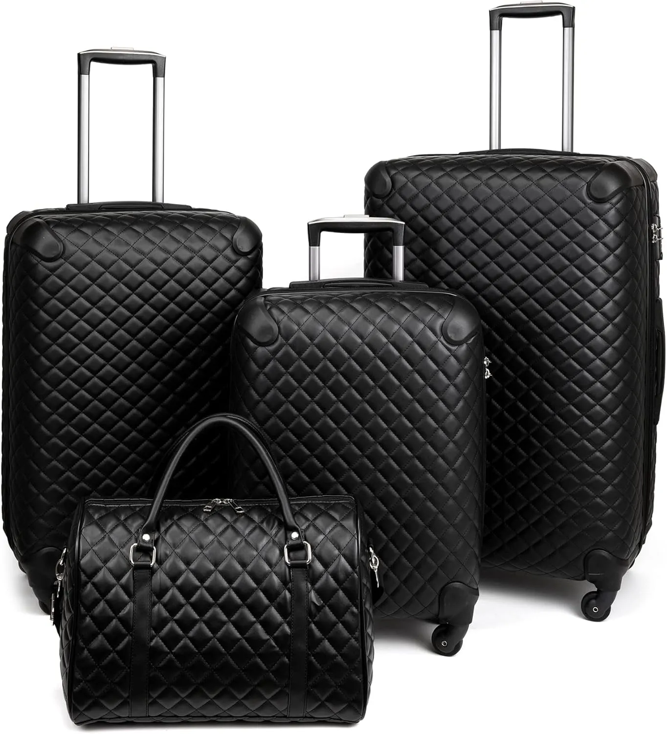 feilario Plaid PU Leather Softshell Luggage Set - 4-Piece Expandable Suitcases with Spinner Wheels - Includes Large Travel Bag, 20-Inch Carry On, 24-Inch & 28-Inch Suitcases