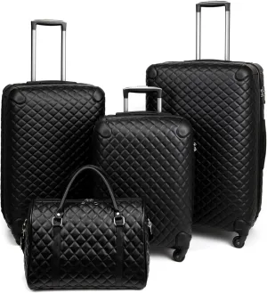 feilario Plaid PU Leather Softshell Luggage Set - 4-Piece Expandable Suitcases with Spinner Wheels - Includes Large Travel Bag, 20-Inch Carry On, 24-Inch & 28-Inch Suitcases