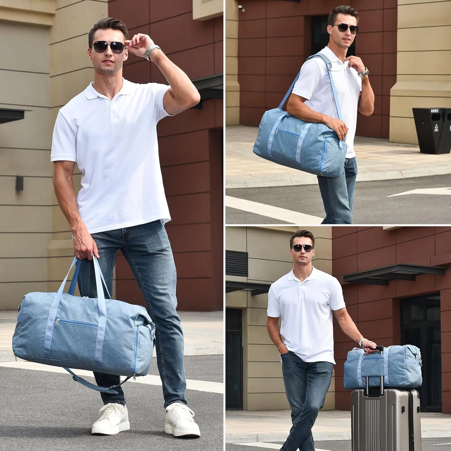Felipe Varela For Spirit Airlines Personal Item Bag 18x14x8, Foldable Travel Duffel Bags Small Overnight weekender Gym Duffle Carry on Luggage Underseat Bag with Wet Pocket(Blue, 30L)