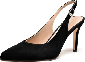FEMSTEP Womens Sexy Pointed Toe Suede Leather Evening Slingback Stiletto High Heel Pumps Shoes 3.3 Inch