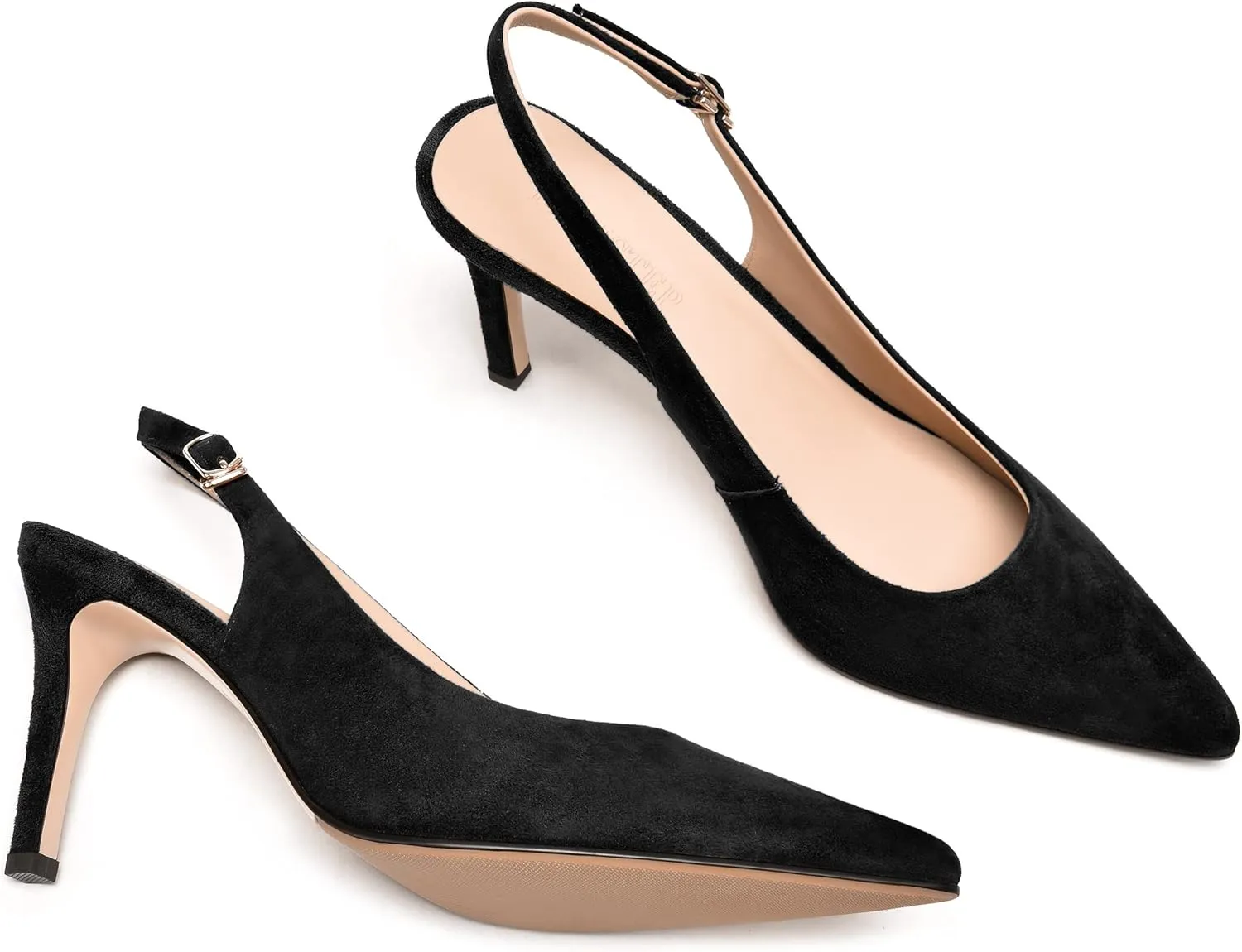FEMSTEP Womens Sexy Pointed Toe Suede Leather Evening Slingback Stiletto High Heel Pumps Shoes 3.3 Inch