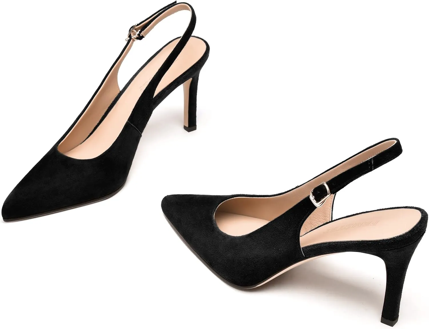 FEMSTEP Womens Sexy Pointed Toe Suede Leather Evening Slingback Stiletto High Heel Pumps Shoes 3.3 Inch