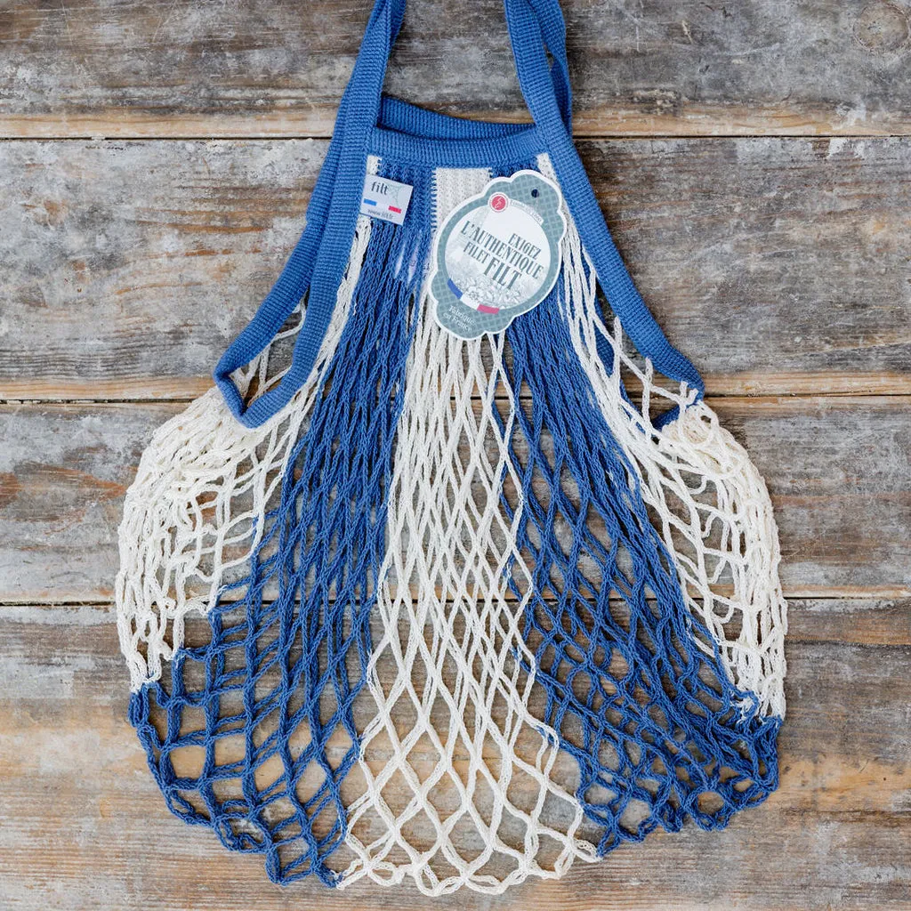 Filt French String Bag Short Handle Bleu Jean Ecru